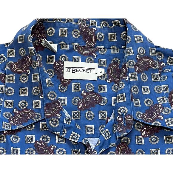 Vintage 90s Men's XL Shirt JT BECKETT Paisley Geometric Button Down Shirt - Picture 3 of 5